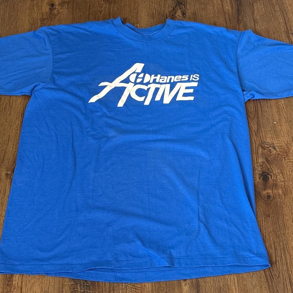 Vintage Hanes Fifty-Fifty Active Single Stitch T-Shirt Size XL‎ Blue 80s 90s